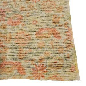 Vintage 70s Retro Yellow Waffle Weave Blanket Orange Floral‎ Flowers 66 X 74